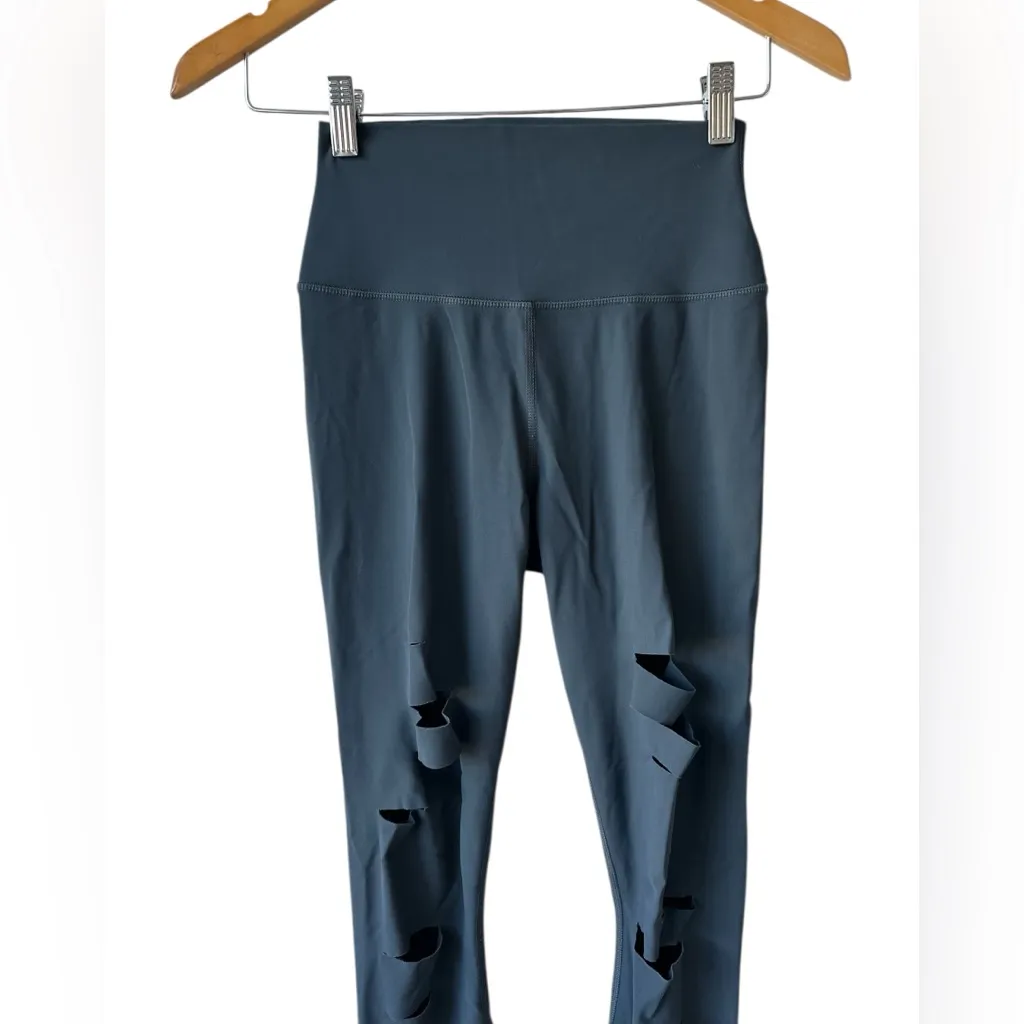 Alo Yoga Women's Gray High Waisted Ripped Warrior Leggings - Image 2