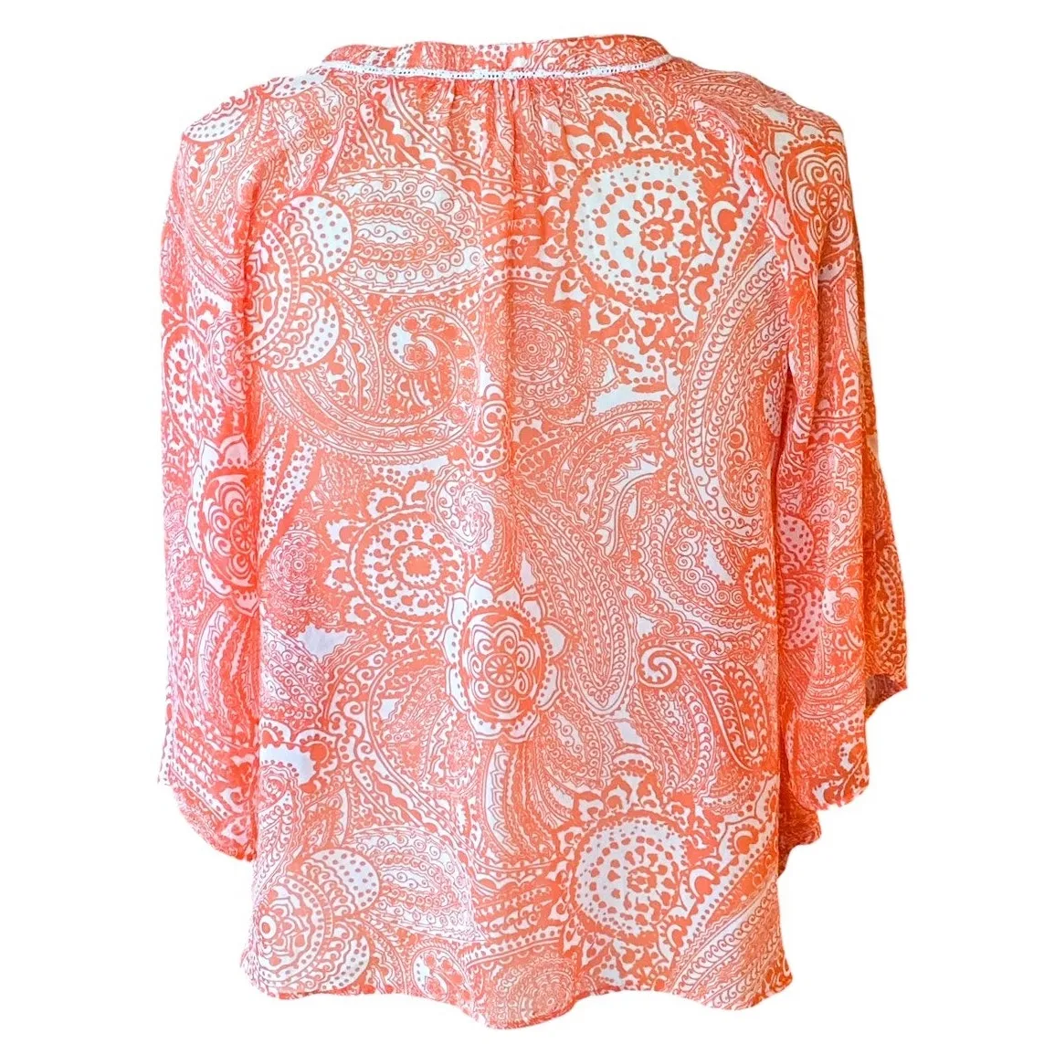 JOHNPAULRICHARD Orange Paisley Batwing Bohemian Blouse Top ~ Women's MEDIUM - Image 3