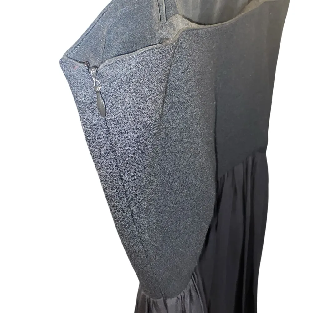 Vintage Ellen Tracy Wool & Silk Black strapless cape Midi cocktail party dress - Image 4