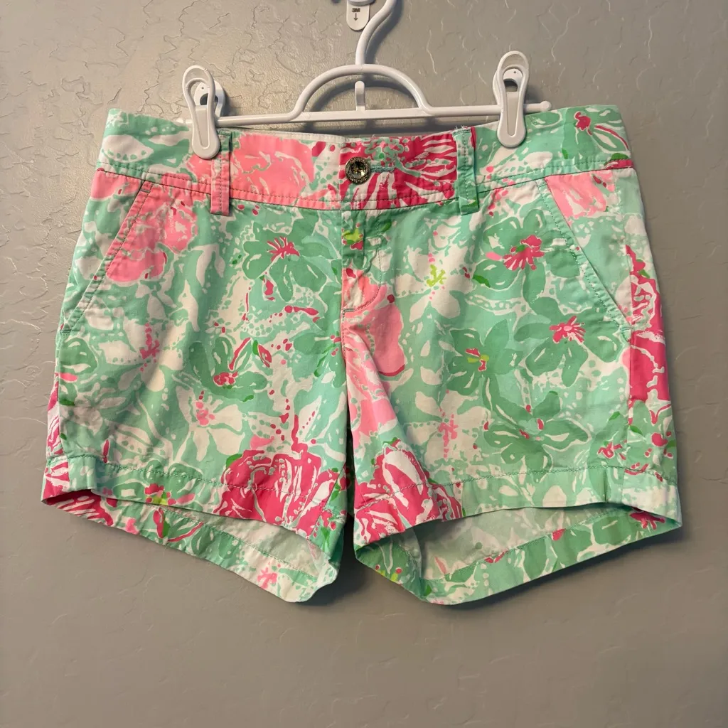 Lilly pulitzer the callahan shorts in beach wave green pink floral pattern sz 4 - Image 2