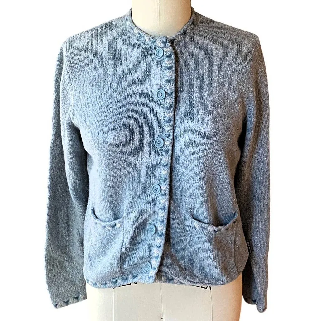 Vintage WOOLRICH Button Up Light Blue Wool Embroidered Sweater ~ Women's MEDIUM - Image 2