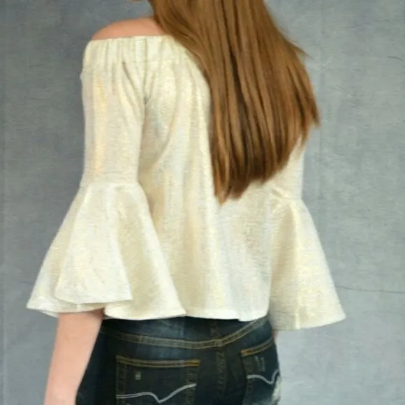 Metallic Off Shoulder Top‎ Gold Size L - Image 6