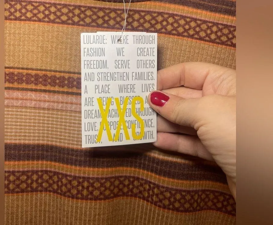 NWT Women’s LuLaRoe Ribbed Baby Tee Short Sleeve Orange Stripes Retro Size XXS - Image 2