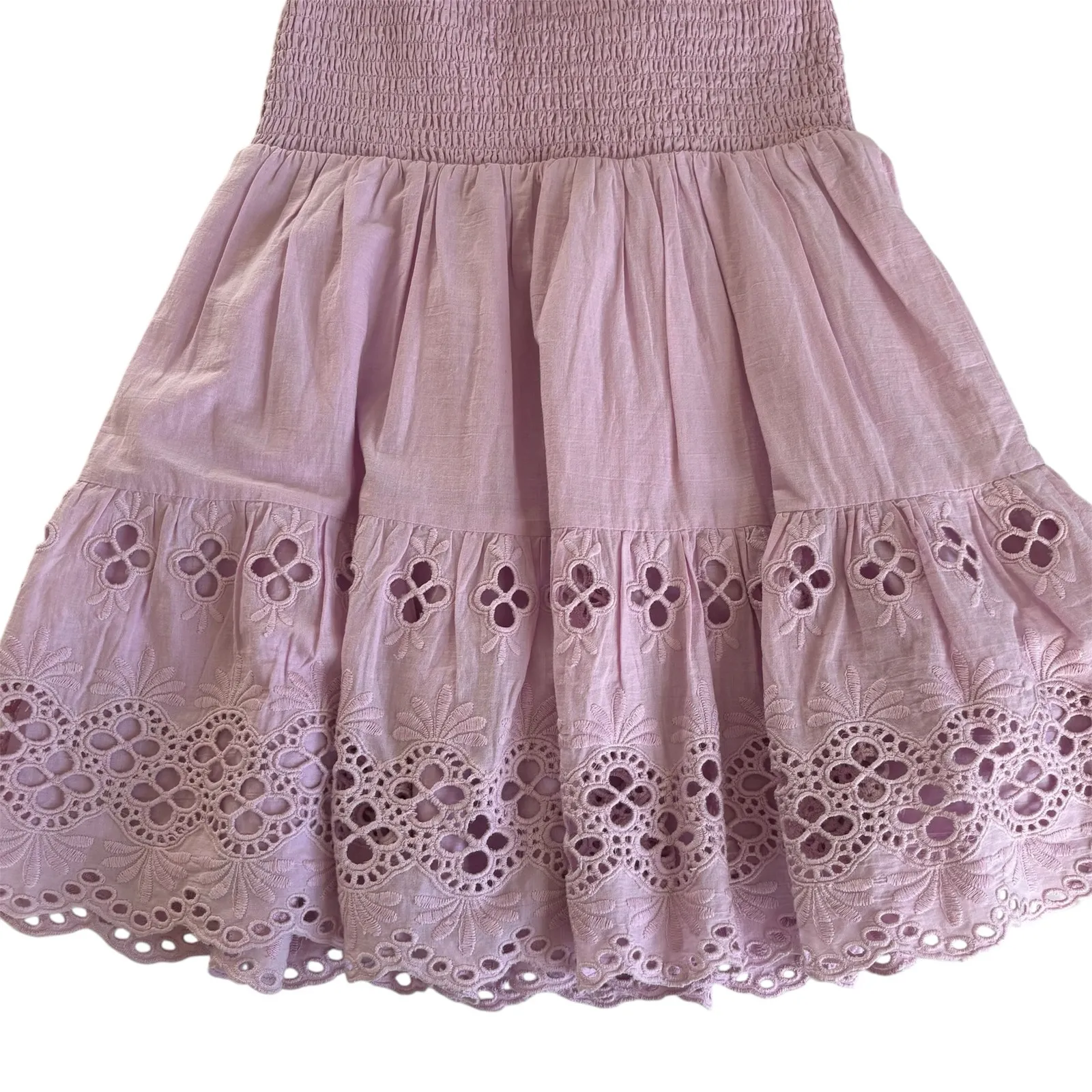 Lovers + Friends x Jetset Christina Dallas Lavender Eyelet Smocked Mini Dress XS - Image 8