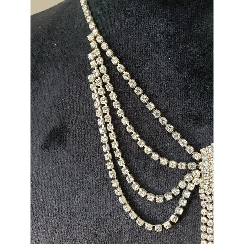 Women's Gold & White Multi Chain Tassel Top Of A Simple Mock Neck Necklace - Image 5