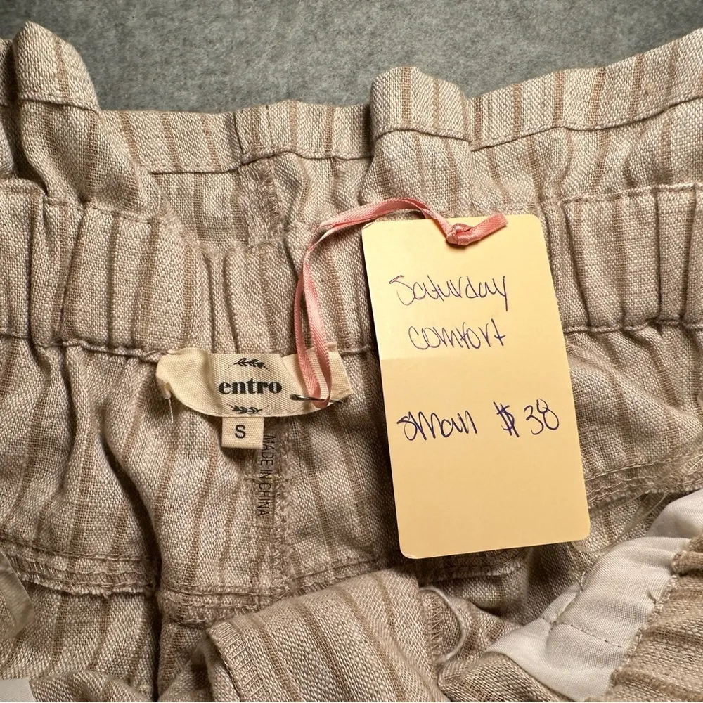 NWT Entro khaki striped paper bag waist Saturday comfort shorts size S - Image 5