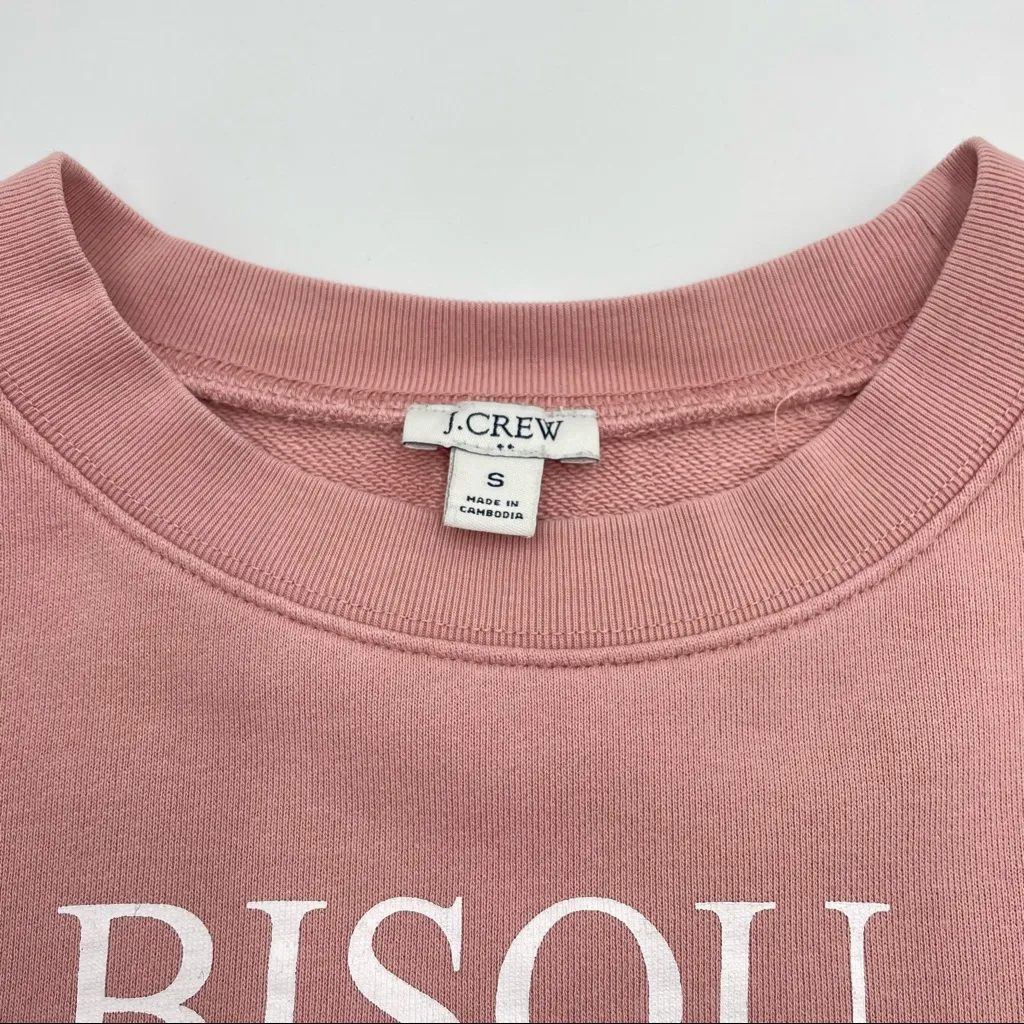 J. Crew Factory Kiss Sweatshirt Pink Graphic Top Crew Neck Cozy French Small - Image 5