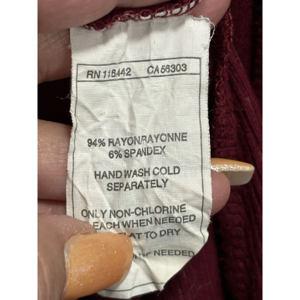 Empyre Burgundy Ribbed Lace Up V Neck Long Sleeve Size‎ Large Midi Dress Red - Image 4