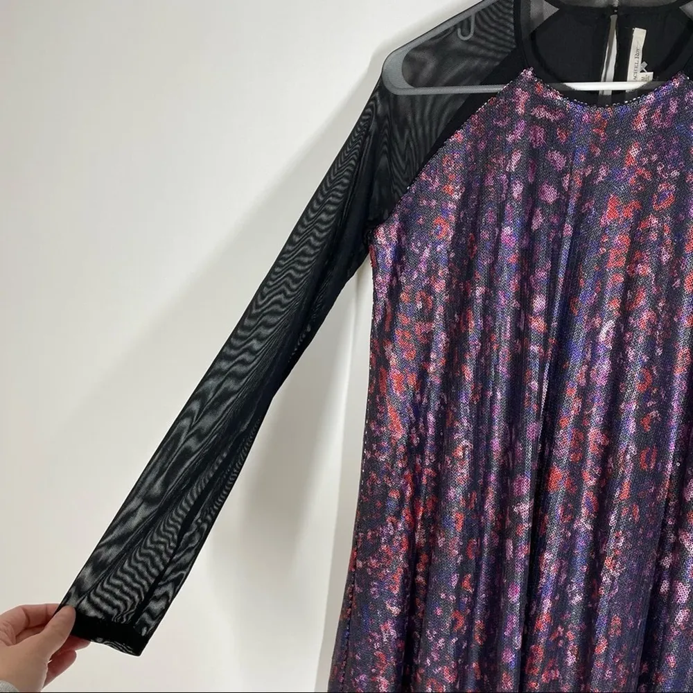NEW RACHEL Rachel Roy Multicolor Sequin Sheer Long Sleeve Dress Size Medium Purple - Image 4