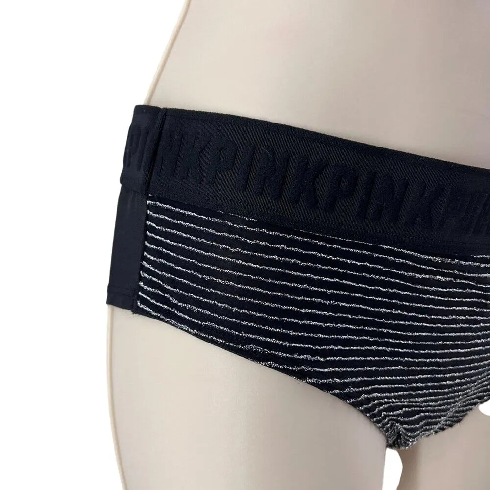Victoria's Secret PINK Black Silver Sheer Bottom Logo Waistband Size Medium - Image 2