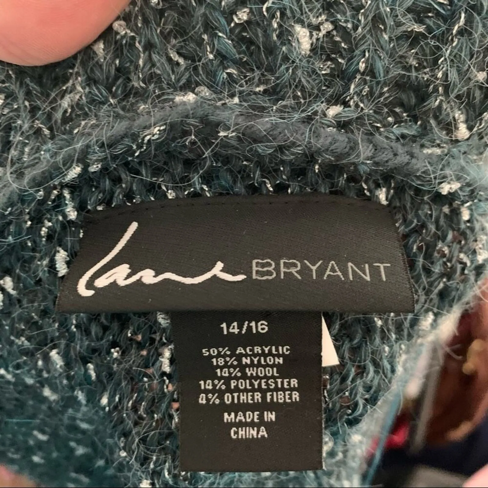 Lane Bryant Open Front Wool Blend Cardigan Teal 14 - Image 3