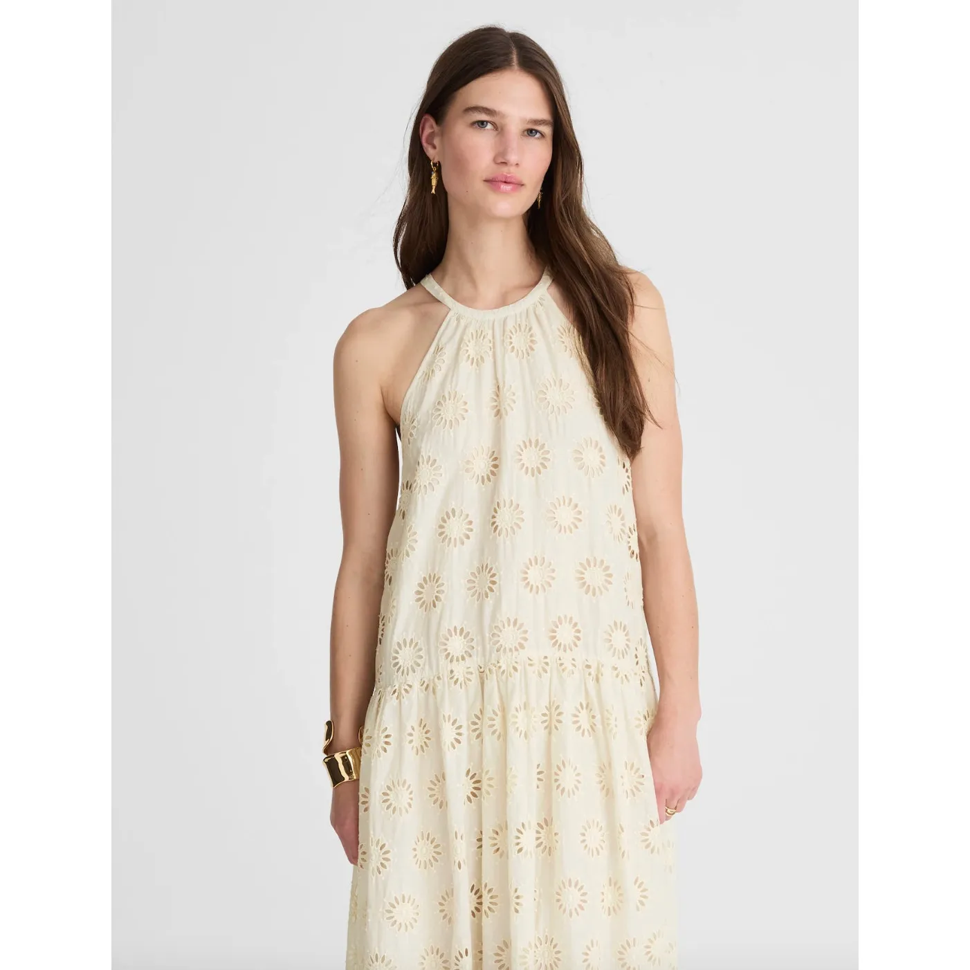 Madewell Embroidered Drop Waist Maxi Dress Floral Eyelet Relaxed Cream XS NWT - Image 2