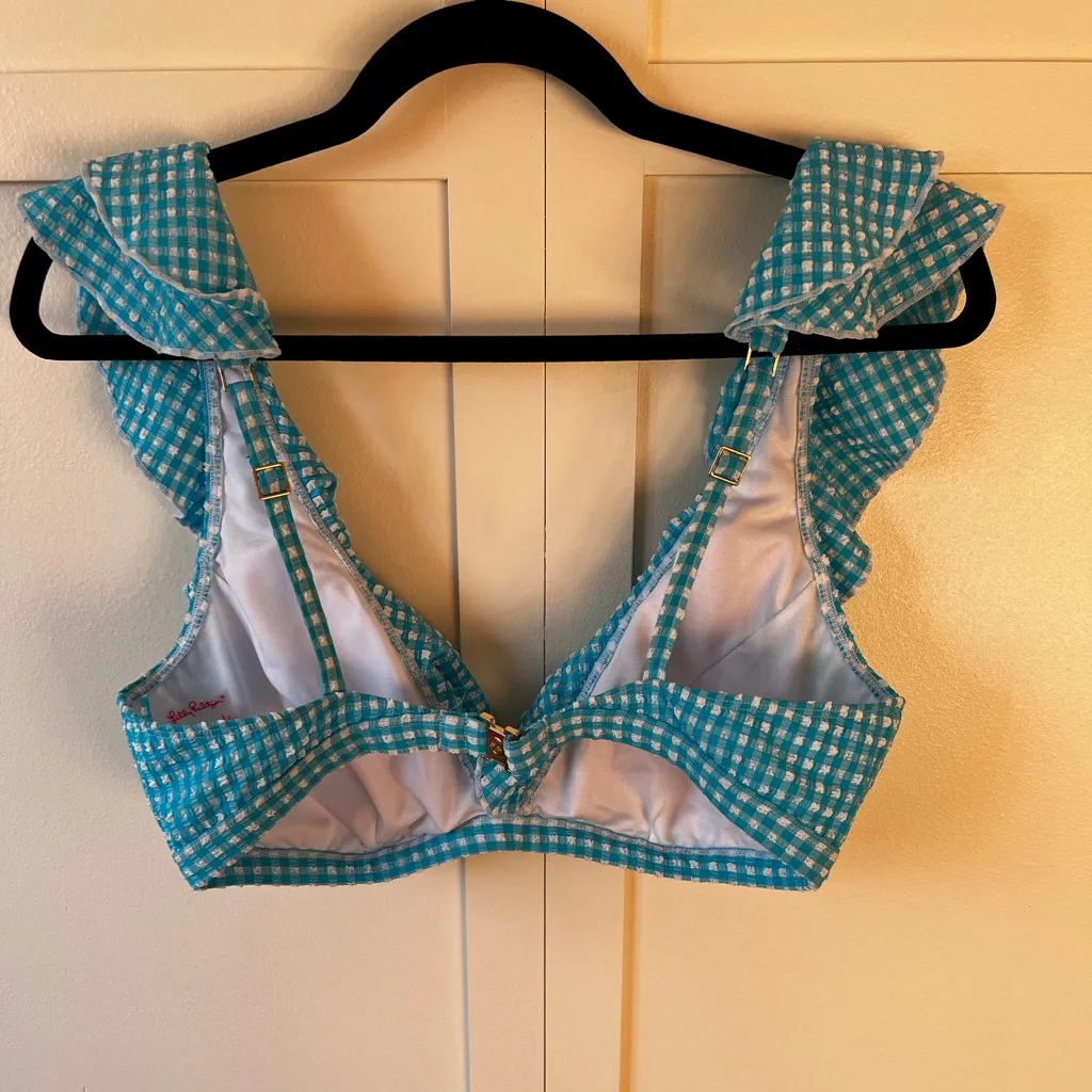Lilly Pulitzer‎ Blue White NWOT Women’s Aelin Crinkle Gingham Bikini Top Size 10 - Image 8