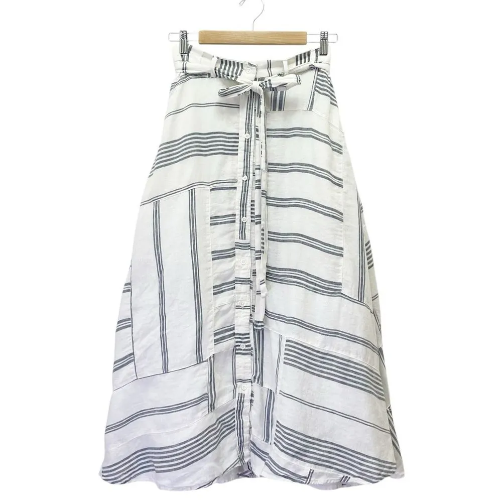 Polo Ralph Lauren Patchwork Striped Linen Maxi Skirt White Blue Women’s Size 0 - Image 2