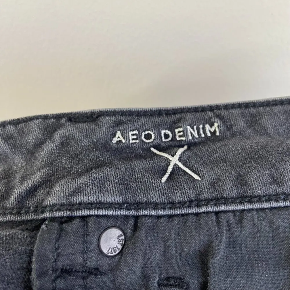 American Eagle Faded Black Super Stretch Hi-Rise Distressed Shortie Shorts - Image 12