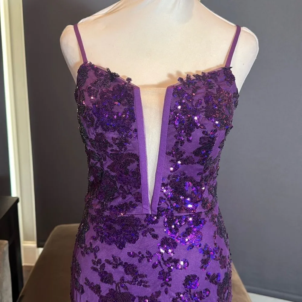 Women’s Purple Mermaid Fit Prom Party Dress Sparkly Sequins Lace Up Back Size 4 - Image 2
