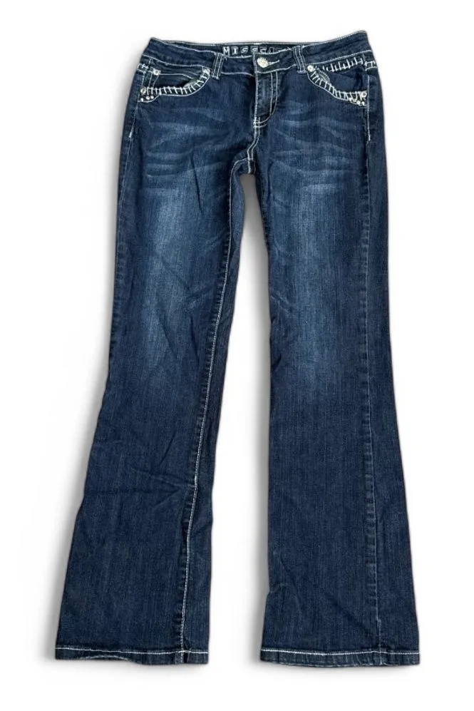 Miss Chic Bootcut Jeans Size 11 Medium Wash Embellished Pockets Stretch Denim Blue - Image 1