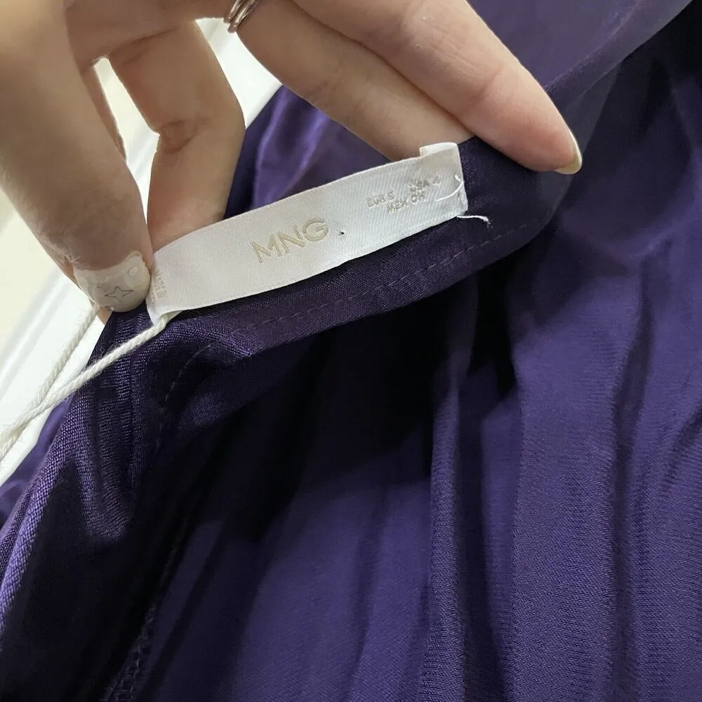 NEW! Mango MNG Purple vneck plunge open back Satin wrapped slit maxi dress US 4 - Image 11