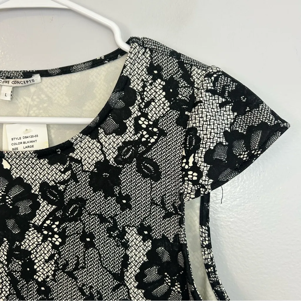 NWT Collective Concepts Black/White Lace Illusion Cap Sleeve Sheath Dress Large - Image 4