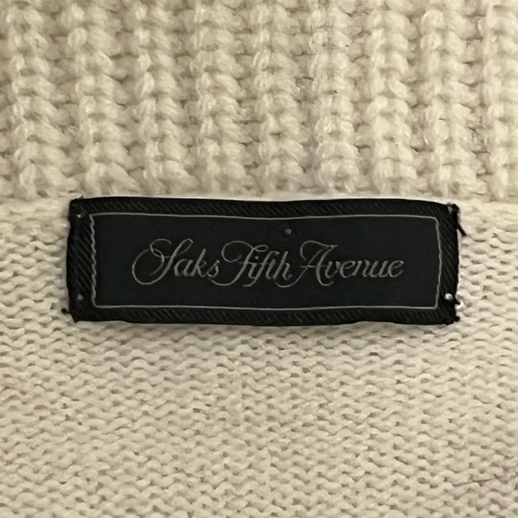 Saks Fifth Avenue cashmere wool Black and Cream V-Neck knit Sweater boxy XS - Image 2