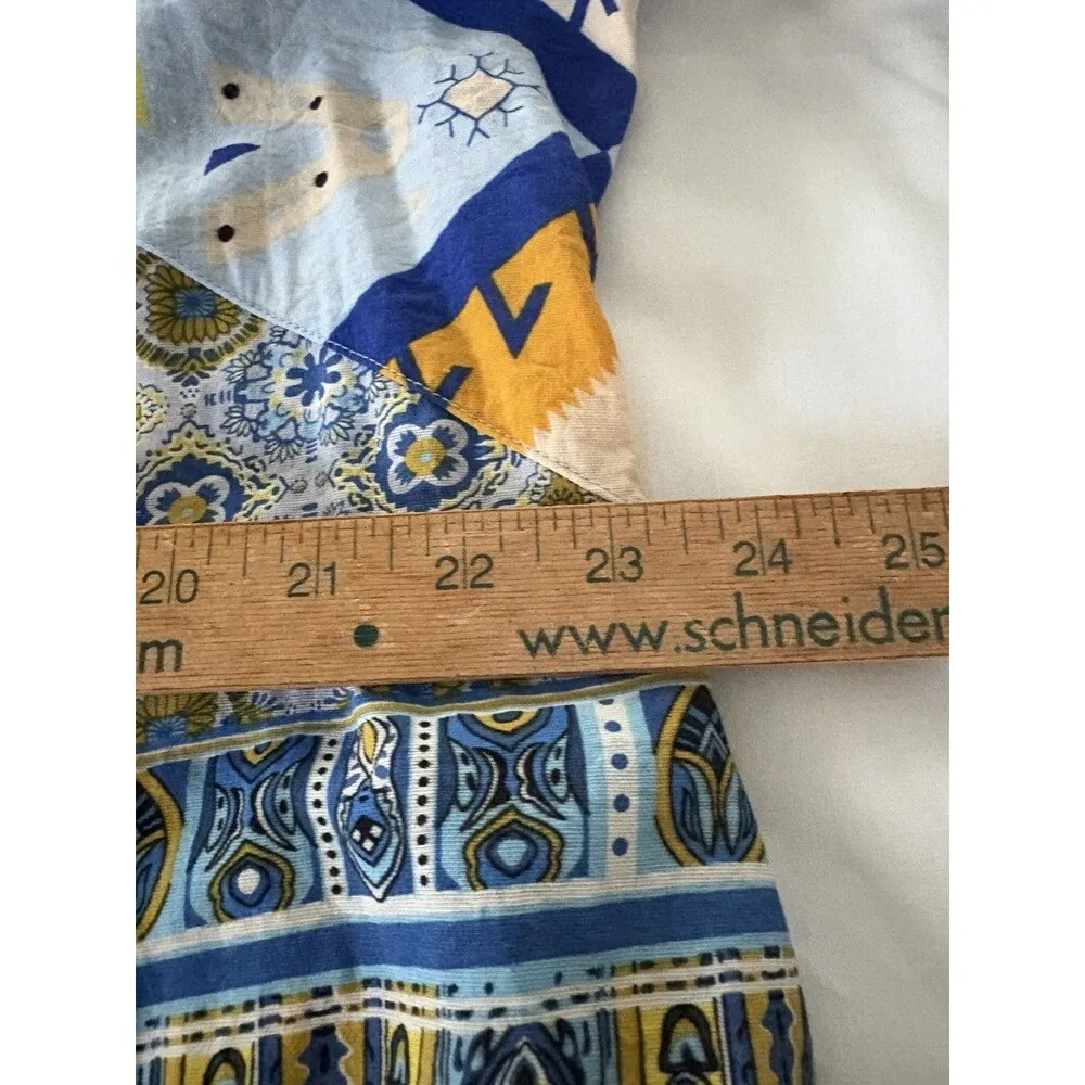 Calessa Top Size 1X Multicolor Aztec Button Front Southwestern Abstract Roll Tab Blue - Image 13