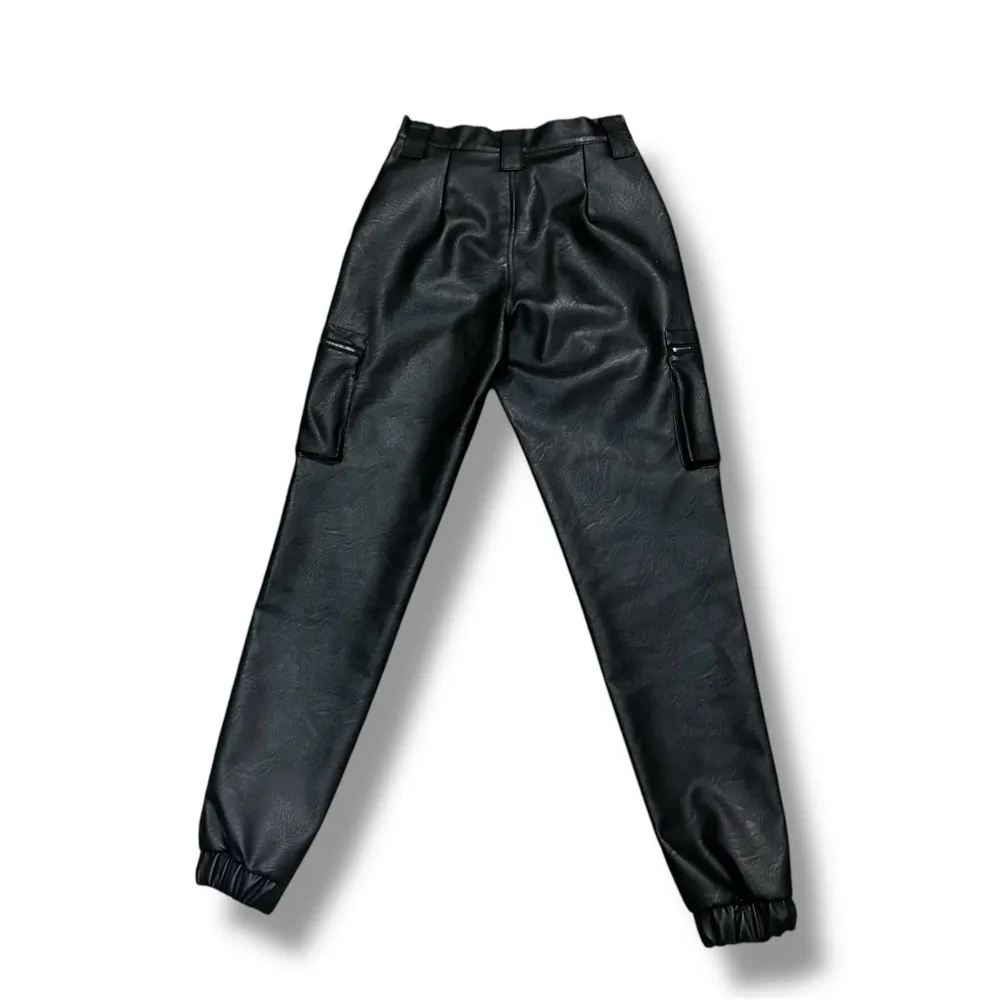 KANCAN High Rise Faux Leather Cargo Jogger Black Size 23 - Image 13