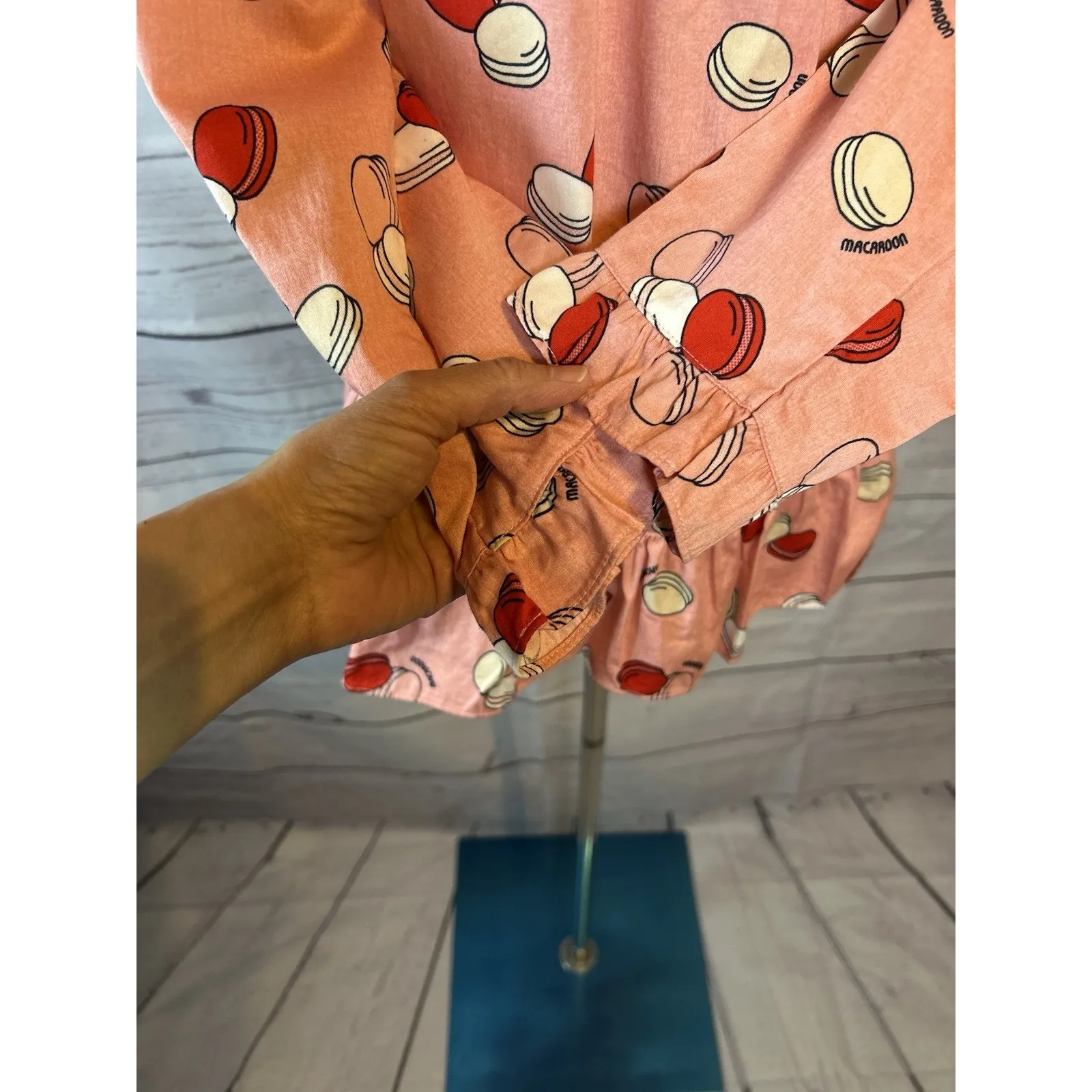 Coquette Pink Macaron Print Ruffle Hem Button - Image 6