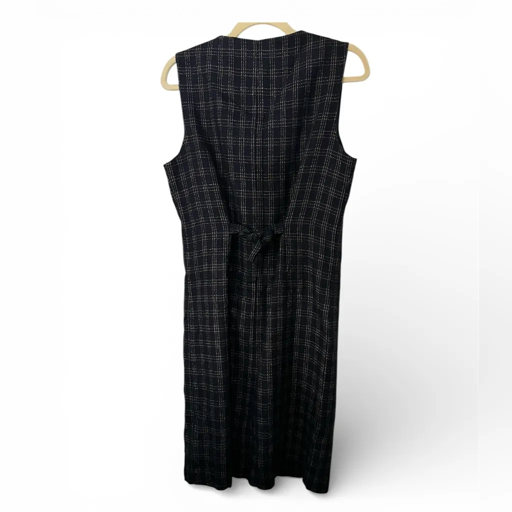 Vintage navy blue plaid wool blend sleeveless dress - Image 2