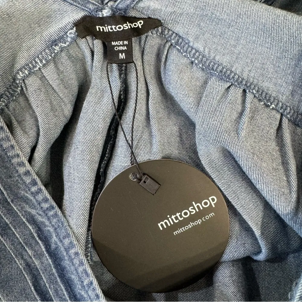 Denim Chambray Babydoll Swing Dress Mittoshop Long Sleeve Pleated Western Boho - Image 14