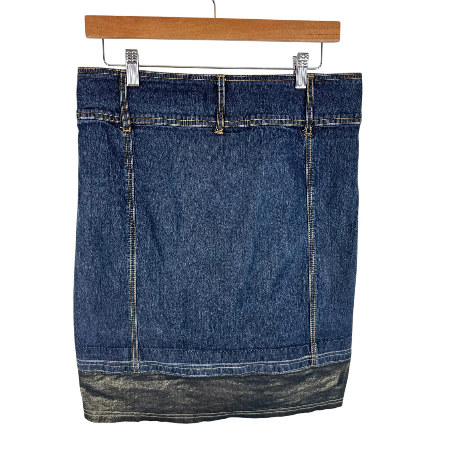 Bisou‎ Bisou Y2K Jean Skirt Gold Shimmer Knee Length Cotton 10 - Image 2