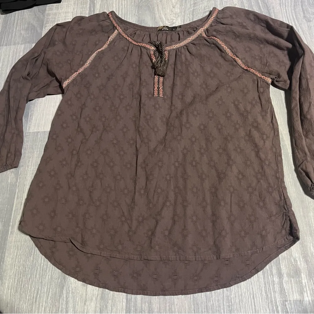 Prana Brown long Sleeve Thin T-Shirt Blouse; Large Women’s - Image 2