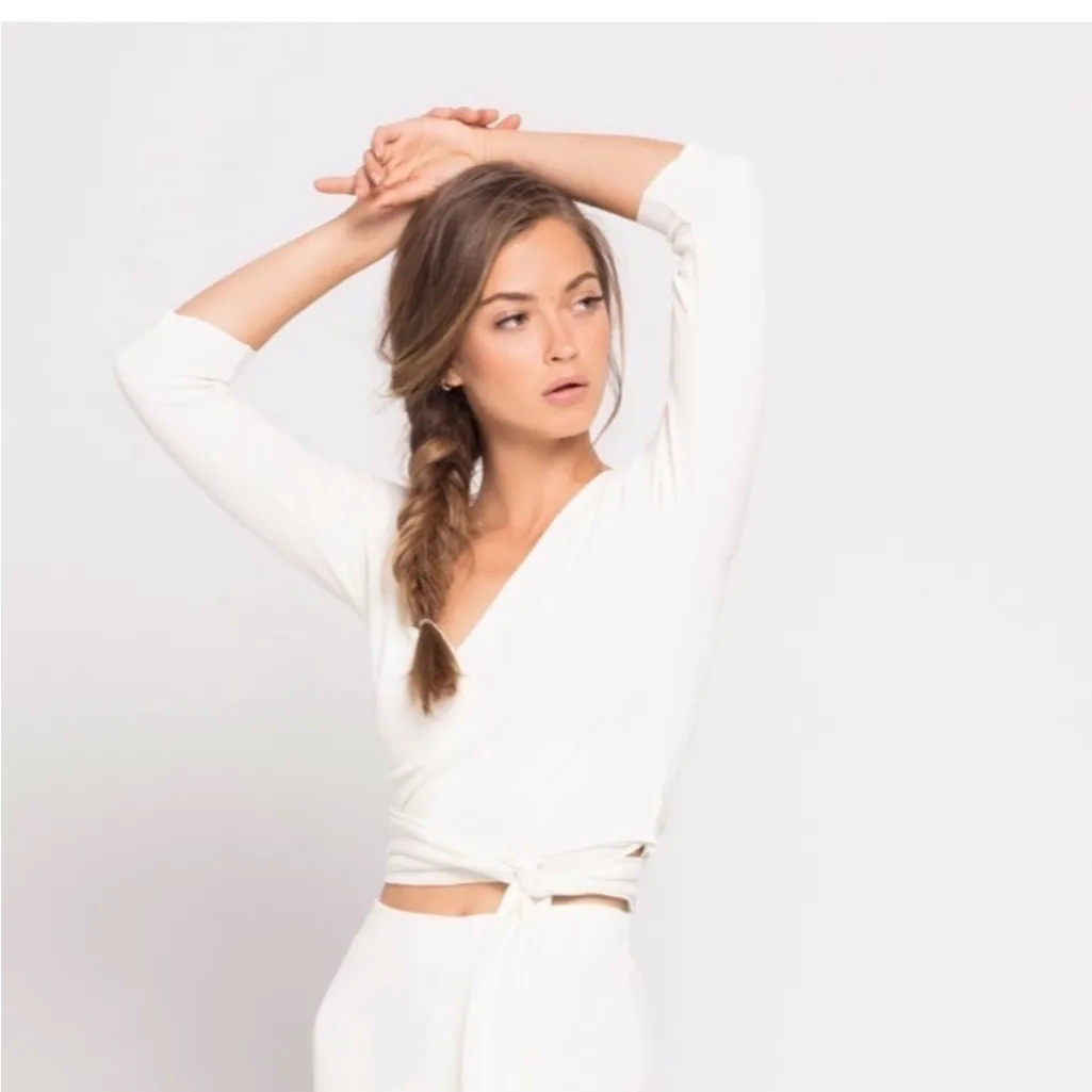 L*Space Pink Ribbed Camilla Wrap Top White- Size Small - Image 3