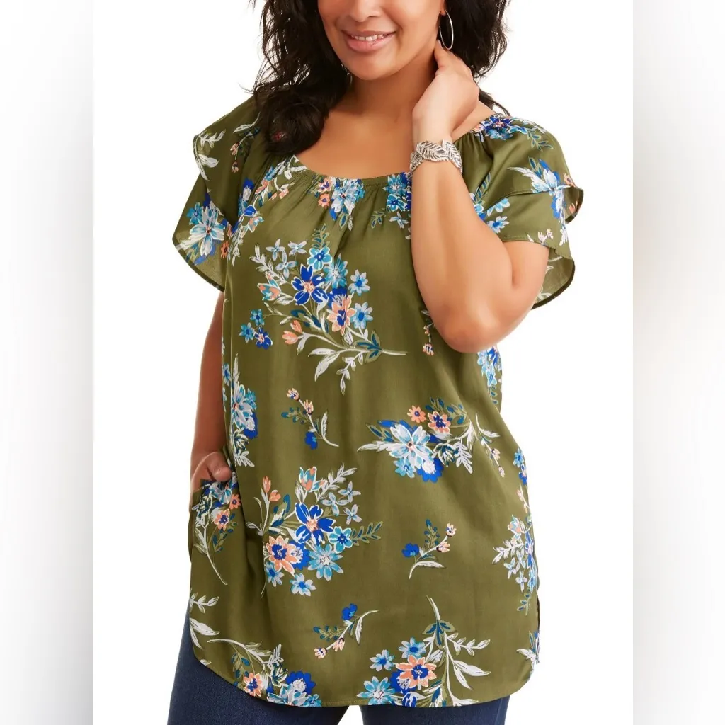 Terra & Sky Women’s Plus Double Layer Sleeve Peasant Top, Sea Turtle, Size 1X - Image 2