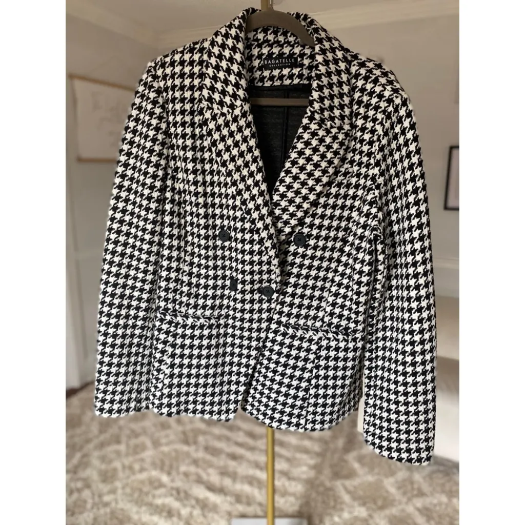 Bagatelle Collection Houndstooth Blazer Jacket Black White Scandi Parisian XL - Image 2