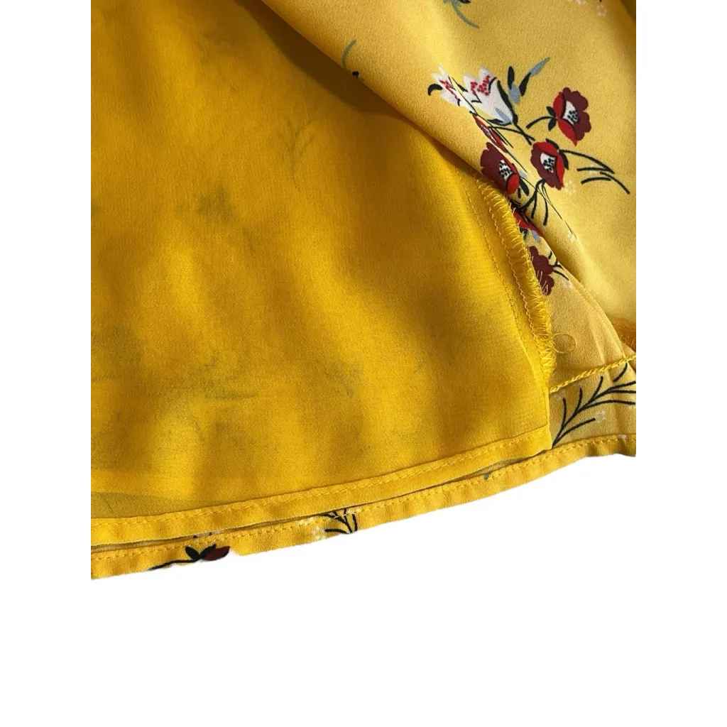 Loft Blouse Women's Size M Yellow Floral Chiffon Bohemian Top Tiered Ruffle Tank - Image 5