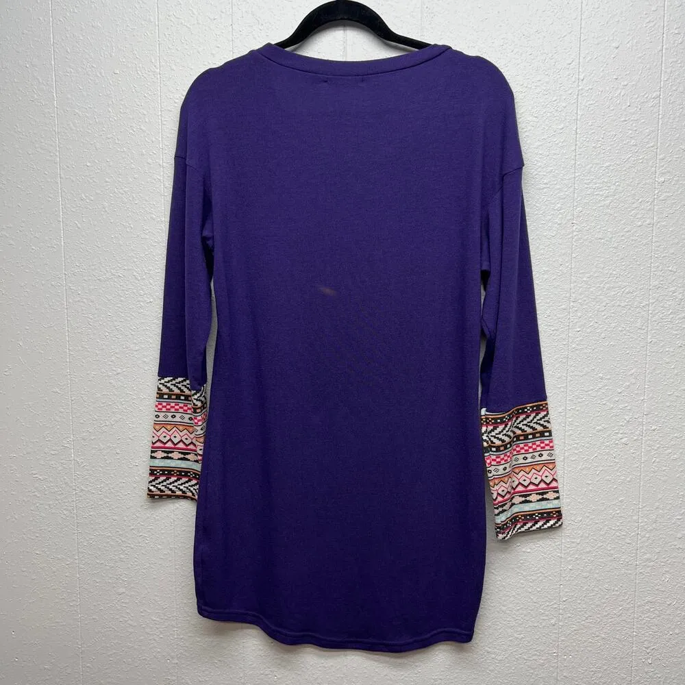 Styleword Tunic Sweater Dress Womens Medium Bohemian Loungewear Relaxed Pullover Purple - Image 6
