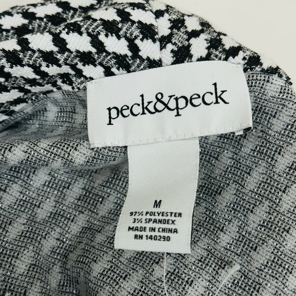 Peck & Peck Women's Shift Dress Size M Black, White & Silver High Low Hem New! - Image 2