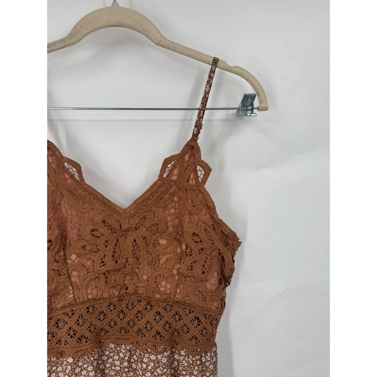 Pretty Chicago Fairy Grunge Brown Floral Midi Dress Women M Cottage Prairie Size M - Image 8