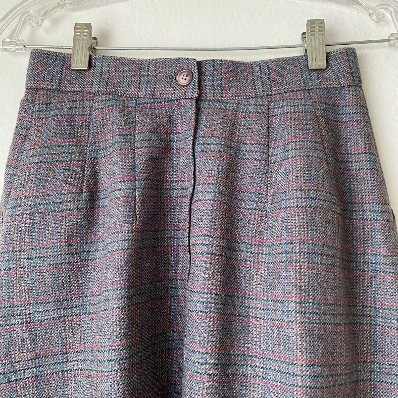 VTGn Glenora Plaid ALine Midi Skirt sz M Wool Pleated Pockets Retro Preppy Gray - Image 6