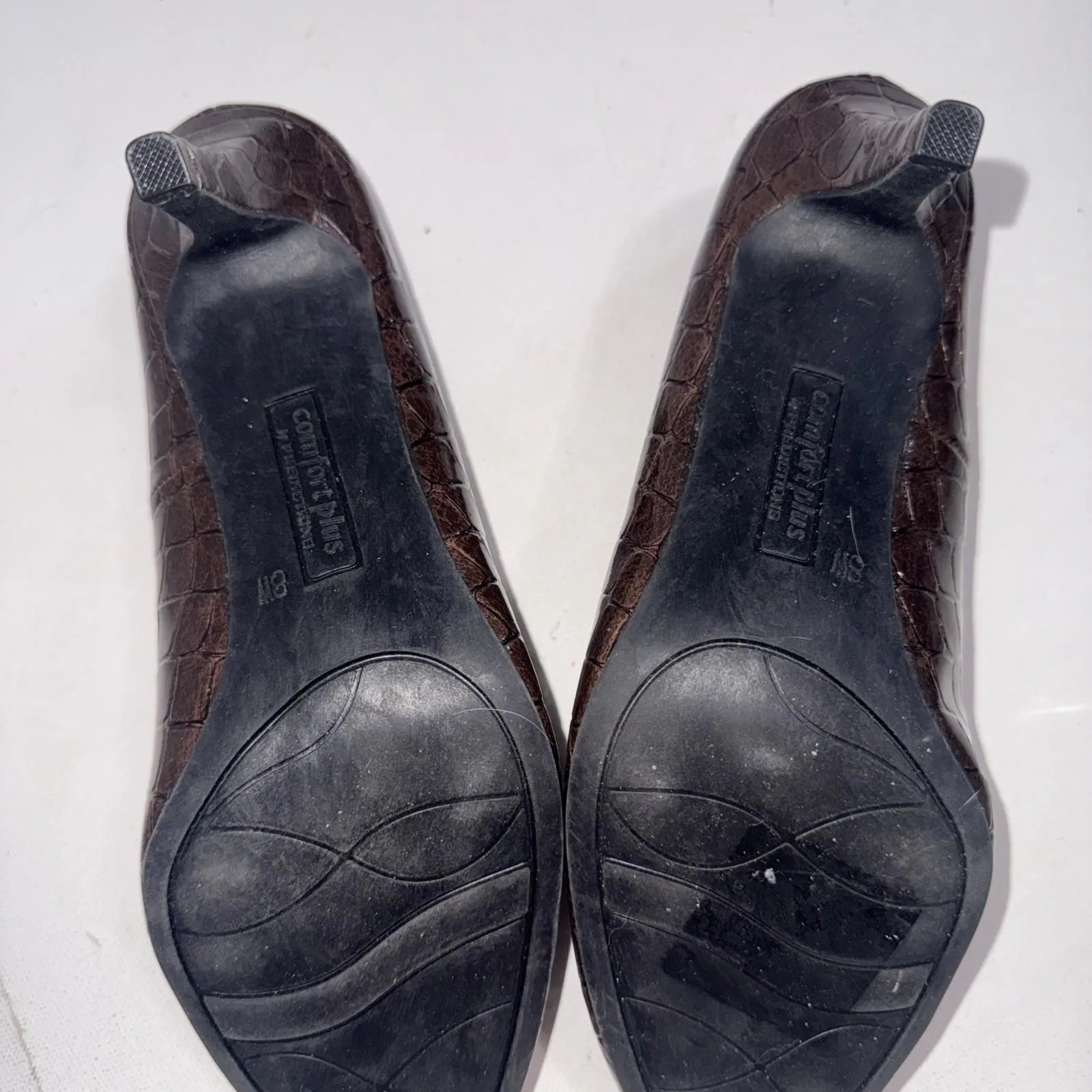 Comfort Plus By Predictions Slip On Croc Embossed VEGAN Pumps Heels Size 8W New - Image 12