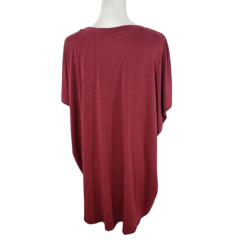 Time and Tru Oxblood Top Size XXXL Plus Size Burgundy Blouse with Ruching - Image 2