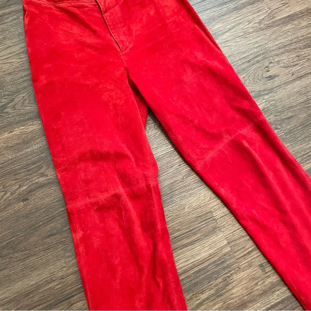 Vtg Company Ellen Tracy Red Suede Leather Straight Leg Pants Sz 8 - Image 4