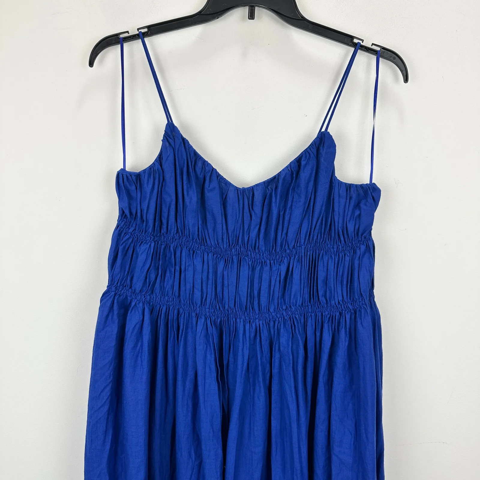 Madewell Textured V Neck Midi Dress A Line Linen Cotton Bright Sapphire XL NWT - Image 13