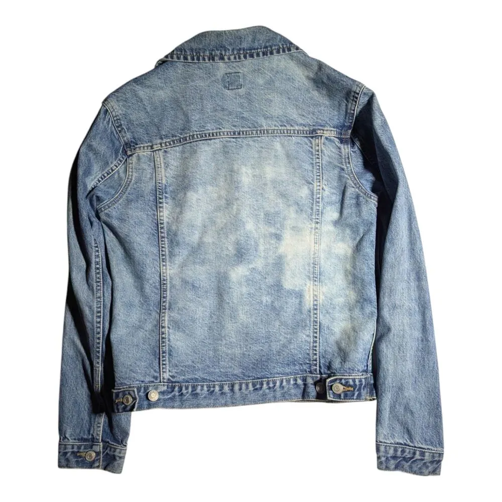 Vtg Y2K Gap Distressed Blue Cotton Denim Collared Classic Trucker Jacket Sz S - Image 2