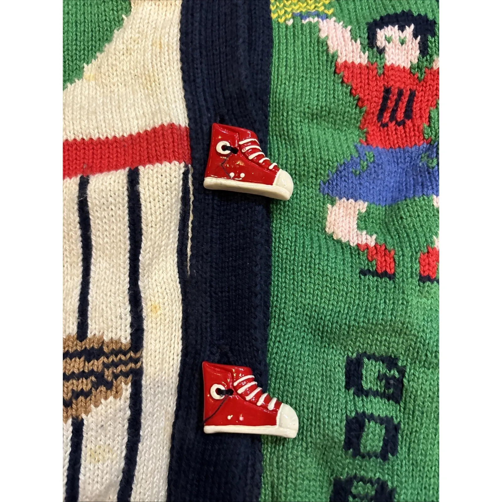 Vintage Sweater Loft Novelty Sports Cardigan Small Baseball Soccer Knit USA - Image 8