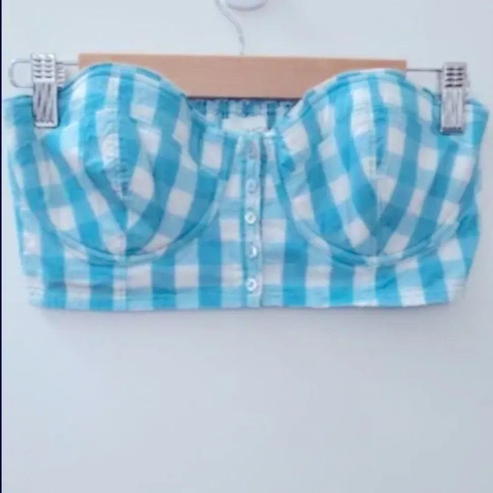 💙SALE3/$25 GILLY HICKS SYDNEY BLUE WHITE CHECK BUSTIER SLEEVELESS SMOCK CROP TOP - Image 3