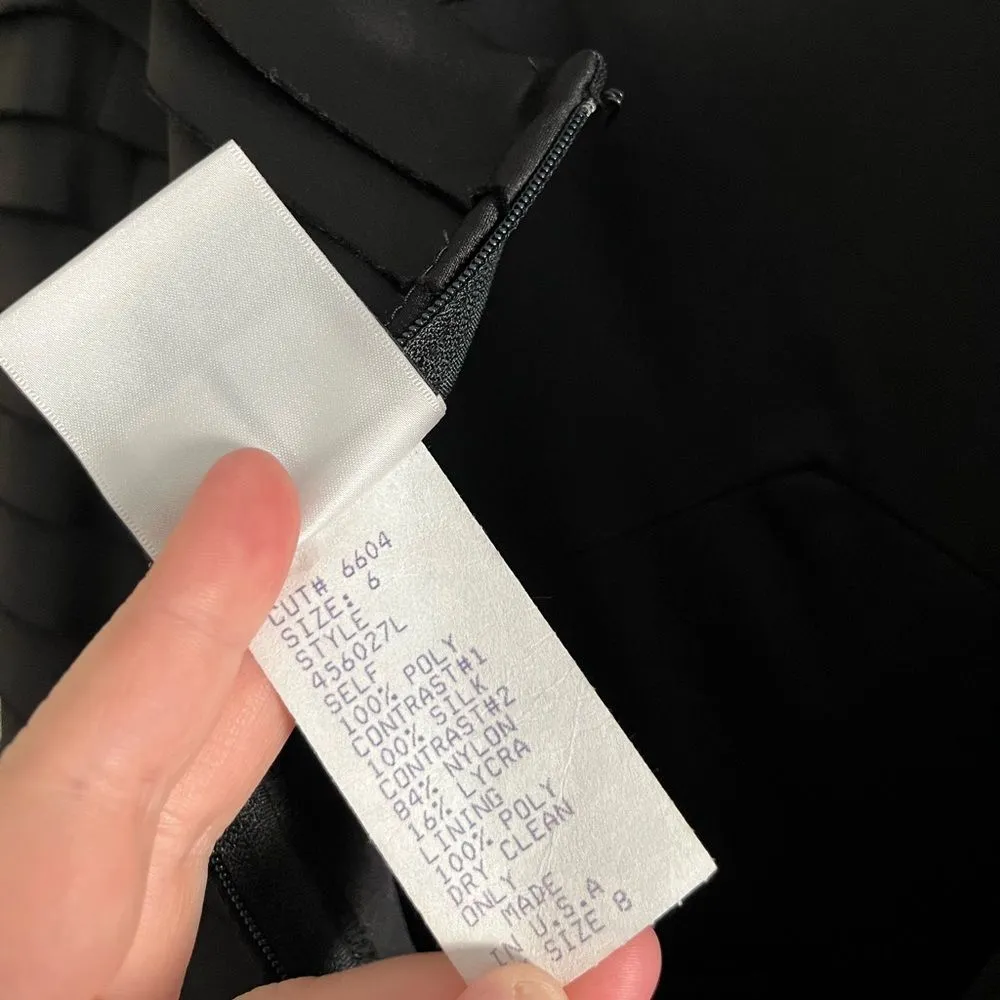 Vintage Tadashi Shoji Tiered Satin Chiffon Gown Black Strapless Dress 90s - Image 8