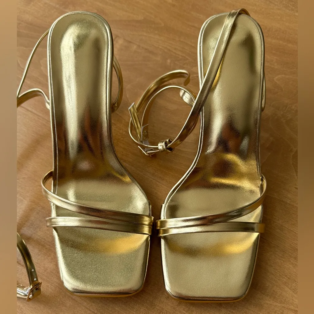SOVANYOU Gold Heels for Women, Dress Shoes for Wedding, Strappy Metallic, 6.5 - Image 4