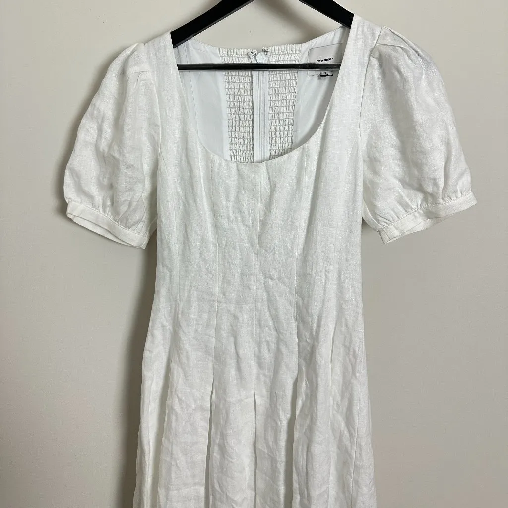 REFORMATION Coucou Pleated Linen Midi-Dress in White Size US 4 - Image 4