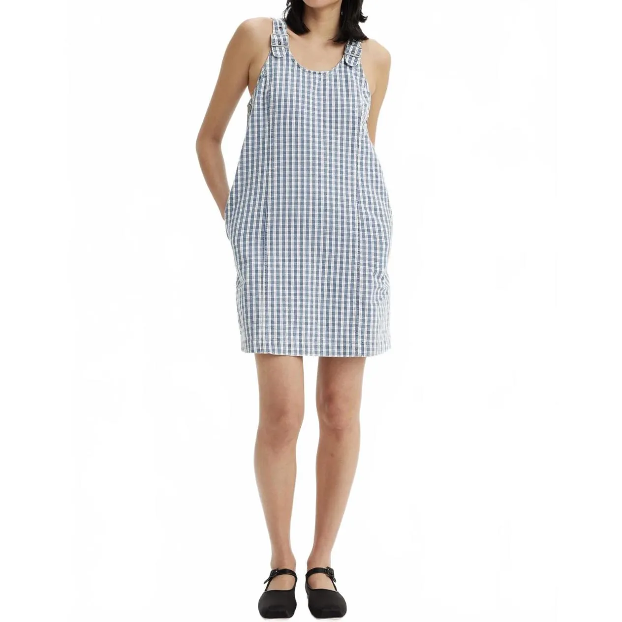 Levi's Aly Sleeveless Jumper Mini Denim Dress Blue White Check Gingham NWT XXL - Image 2